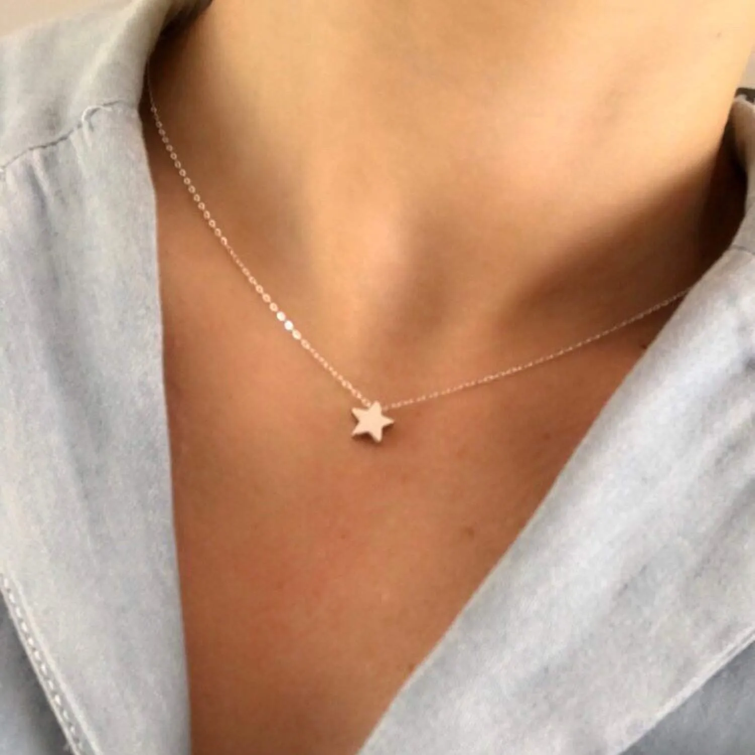 Gold Dainty Geometric Pendant Necklace,Simple Minimalist Triangle,Circle,Square,Bar,Star Necklace,Layering Pendant Necklaces for Women