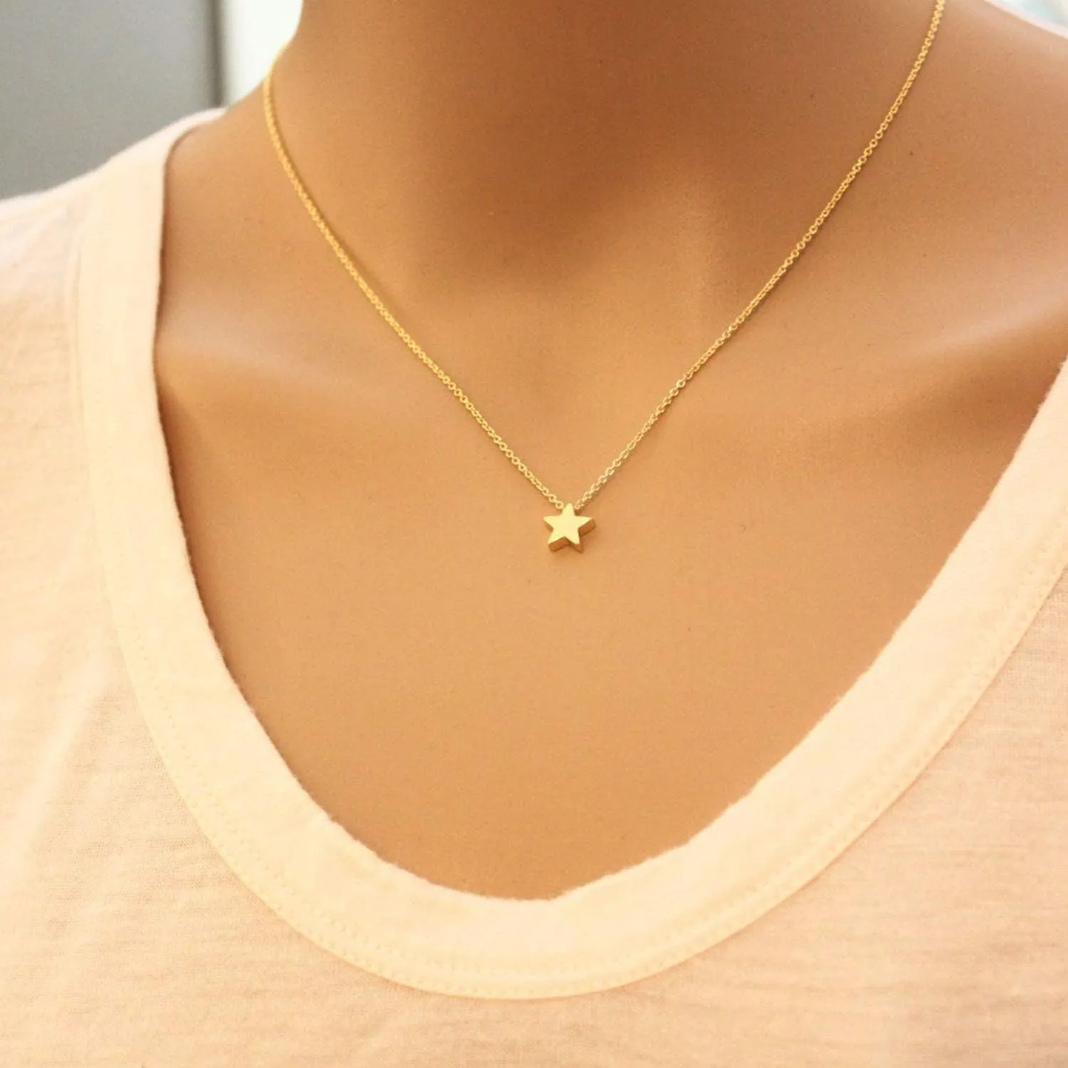Gold Dainty Geometric Pendant Necklace,Simple Minimalist Triangle,Circle,Square,Bar,Star Necklace,Layering Pendant Necklaces for Women