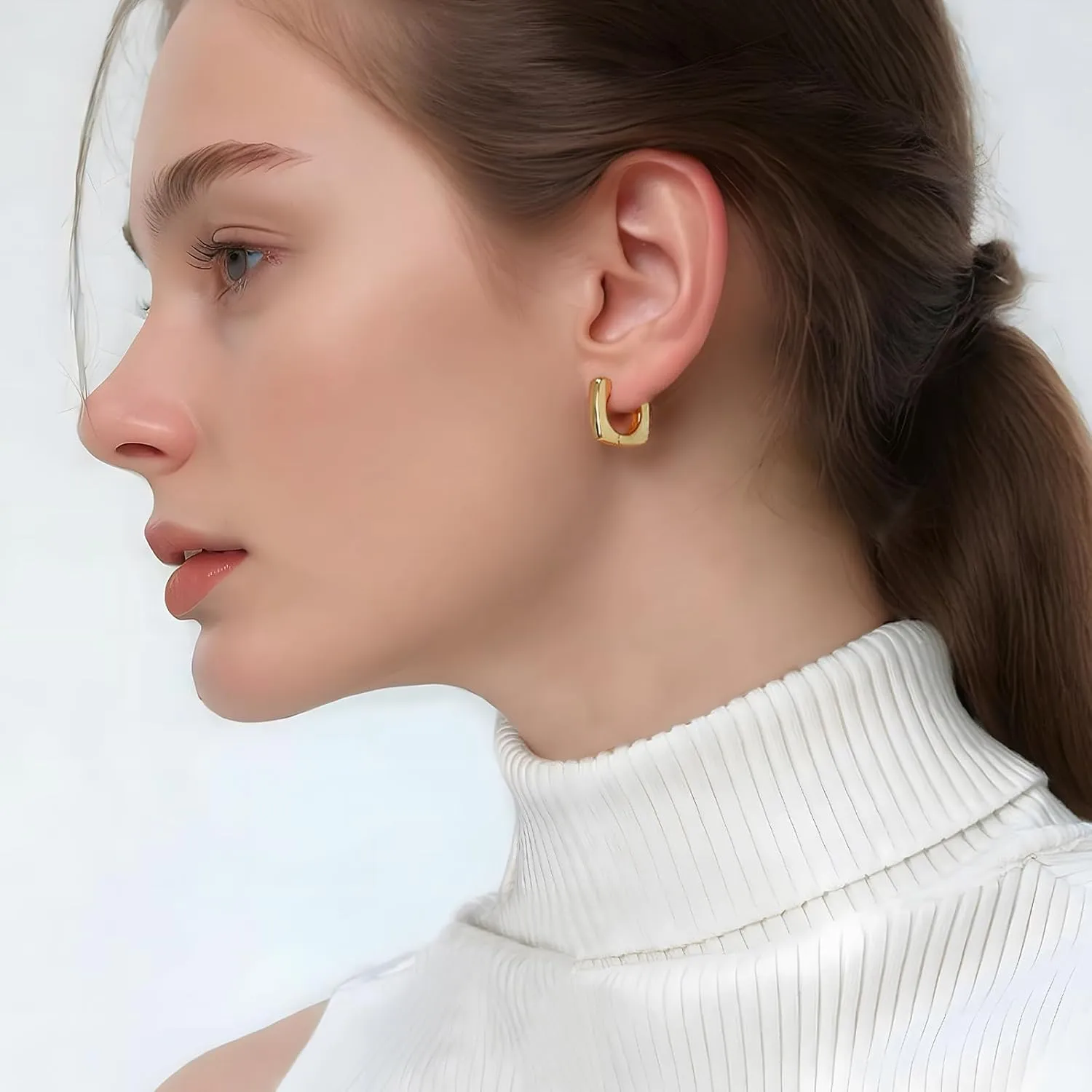 Gold Hoop Earrings for Women Chunky Minimalist Geometric Huggie Hoop Earrings Dainty Thick Y2K Preppy Earrings