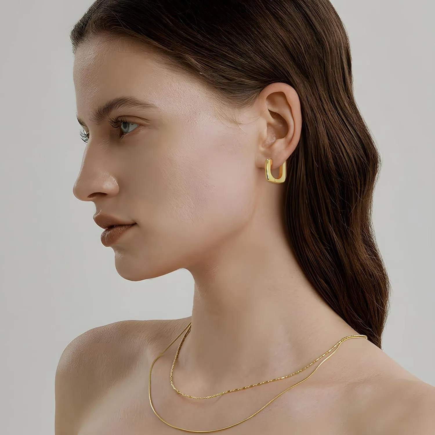 Gold Hoop Earrings for Women Chunky Minimalist Geometric Huggie Hoop Earrings Dainty Thick Y2K Preppy Earrings