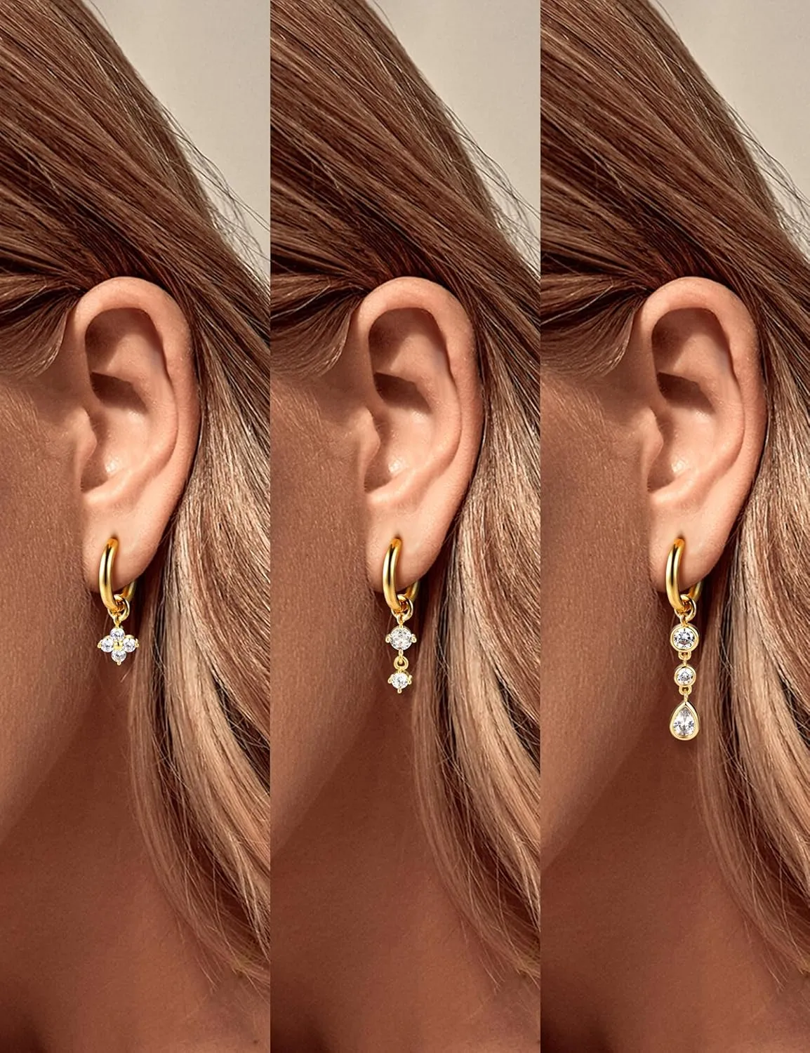 Gold Hoop Earrings Hypoallergenic 14K GP Charms Set for Women Trendy - Sterling Silver Small Huggie Hoop Earrings Pack with Cubic Zirconia Drop Dangle Earring