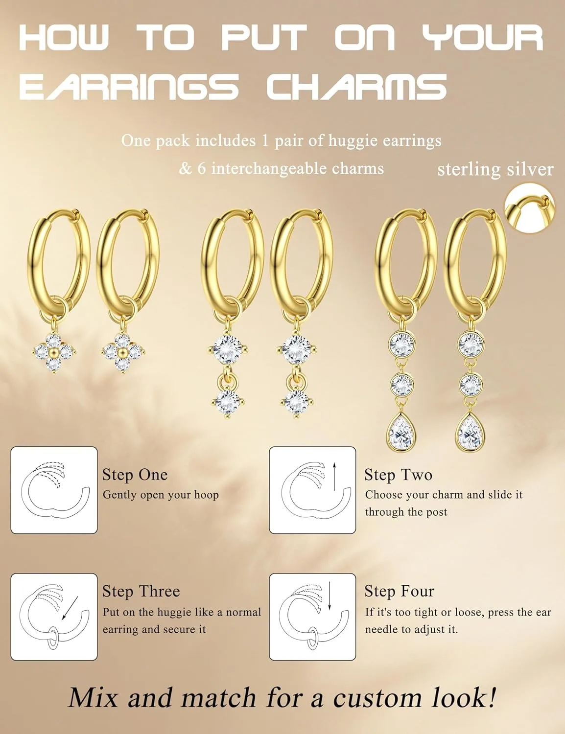 Gold Hoop Earrings Hypoallergenic 14K GP Charms Set for Women Trendy - Sterling Silver Small Huggie Hoop Earrings Pack with Cubic Zirconia Drop Dangle Earring