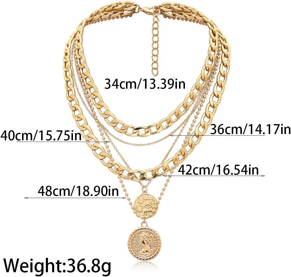 Gold Long Paperclip Coin Pendant Necklace for Women,Dainty Geometric Punk Baroque Pearl Choker Necklace,Trendy Formal Winter Sweater Jewelry Gifts