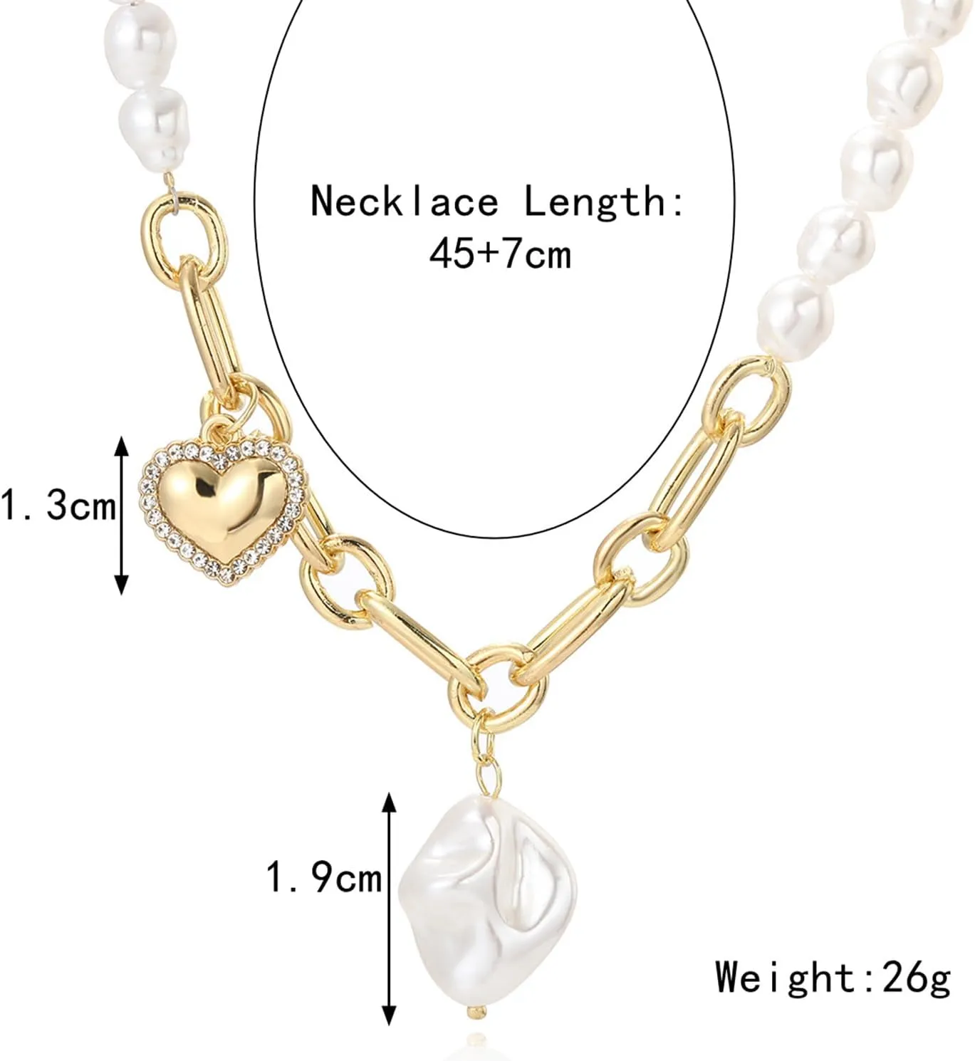 Gold Pearl Charm Necklace for Women Baroque Pearl Necklace Vintage Coin Moon Heart Pendant Necklace Chunky Gold Paperclip Chain Necklace Pearl Statement Necklace for Women Men Trendy Jewelry