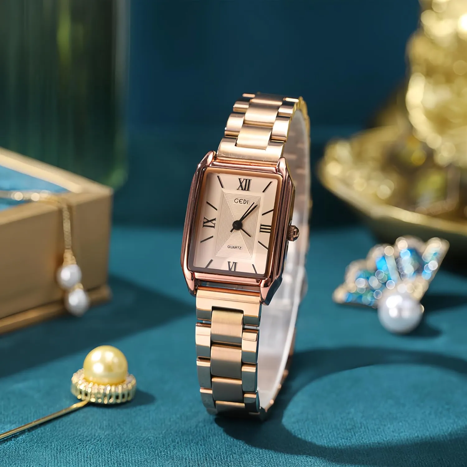 Gosasa Classic Square Watches for Women Roman Numeral Small Slim Light Stainless Steel Band Waterproof Fashion Casual Simple Gifts Gold Silver Wrist Watch