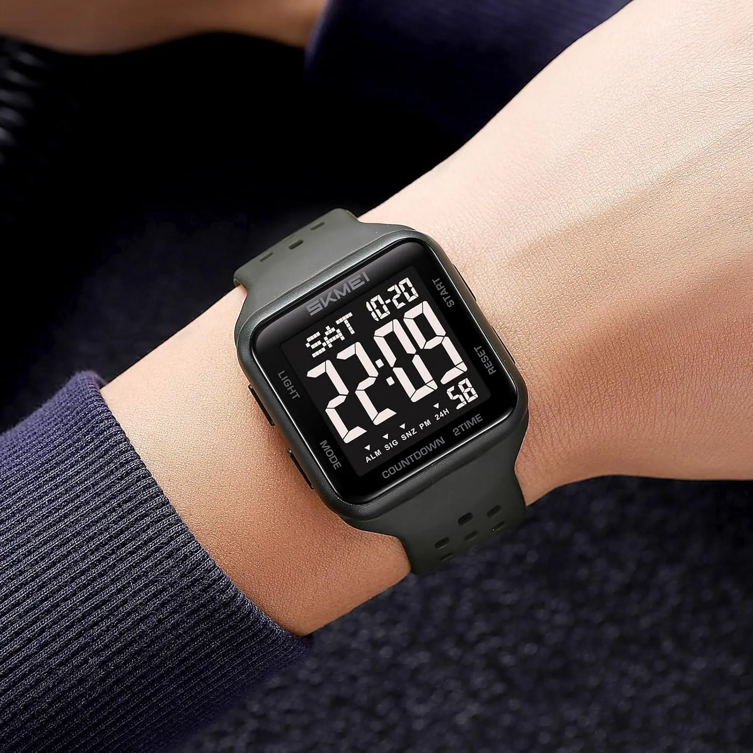 Gosasa Classic Square Women's Men's Digital Watch Outdoor Sport LED Wristwatches Big Numbers Dial Large Face with 50M Waterproof Dual Time Alarm Date