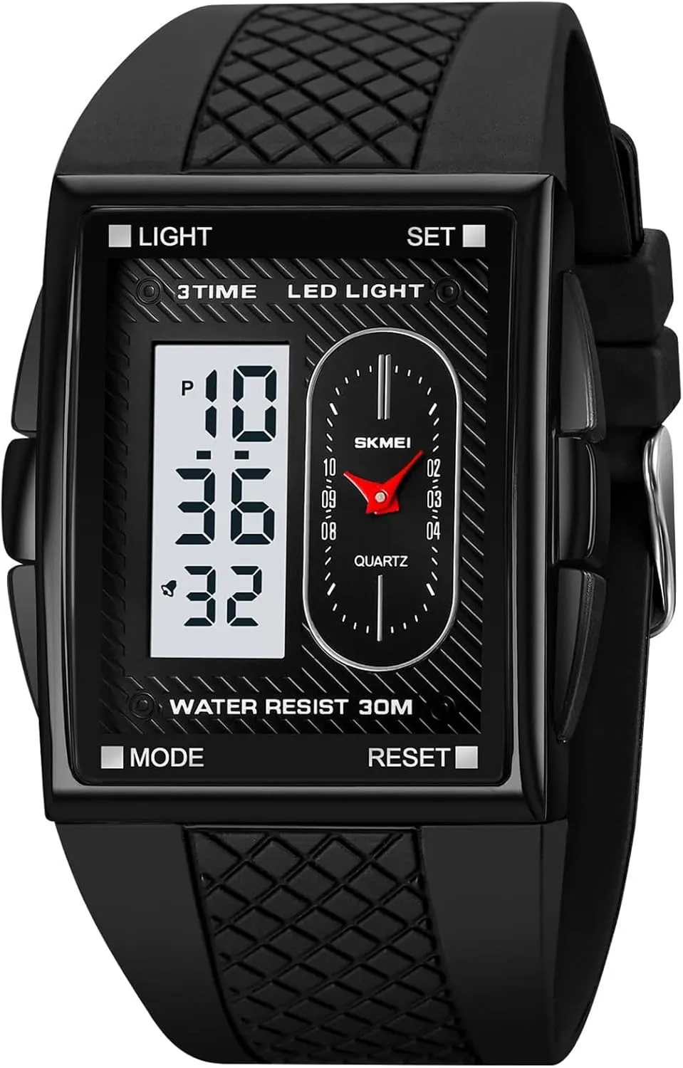 Gosasa Fashion Men's Digital Analog Watches Square Face Sport Casual Dual Display Multifunctional Wristwatch for Men with Alarm Waterproof LED Luminous