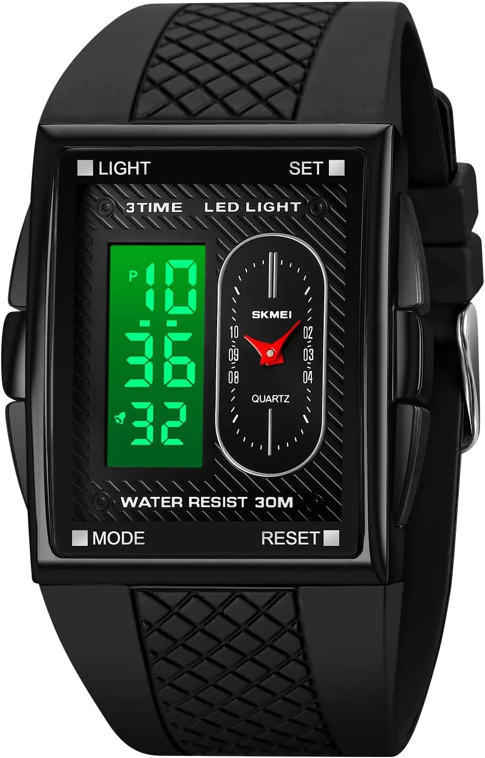 Gosasa Fashion Men's Digital Analog Watches Square Face Sport Casual Dual Display Multifunctional Wristwatch for Men with Alarm Waterproof LED Luminous