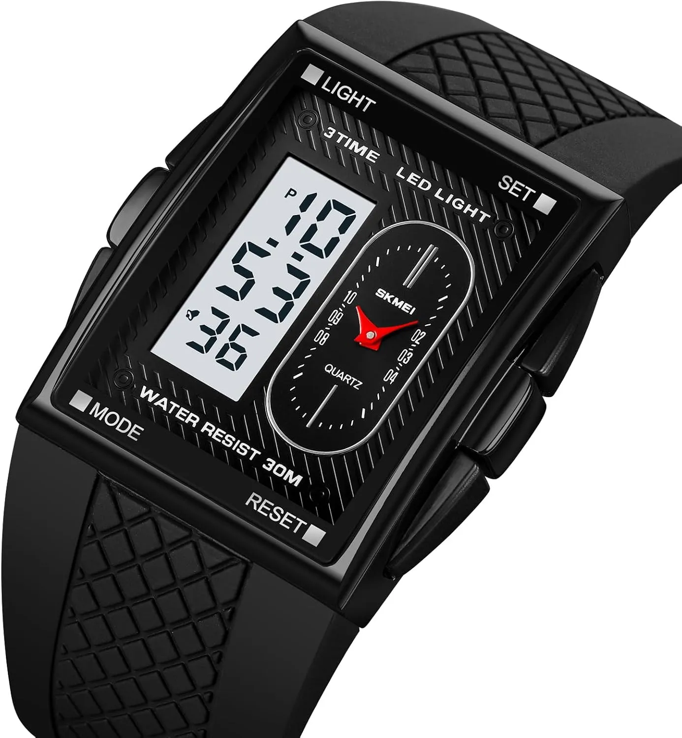 Gosasa Fashion Men's Digital Analog Watches Square Face Sport Casual Dual Display Multifunctional Wristwatch for Men with Alarm Waterproof LED Luminous