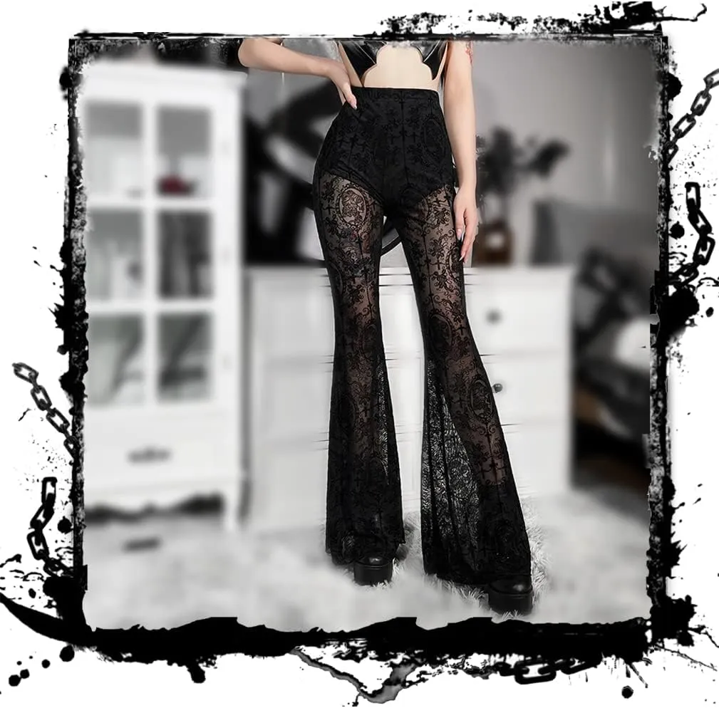 Gothic Black Pants Grunge Bottoms High Waisted Boho Hippie