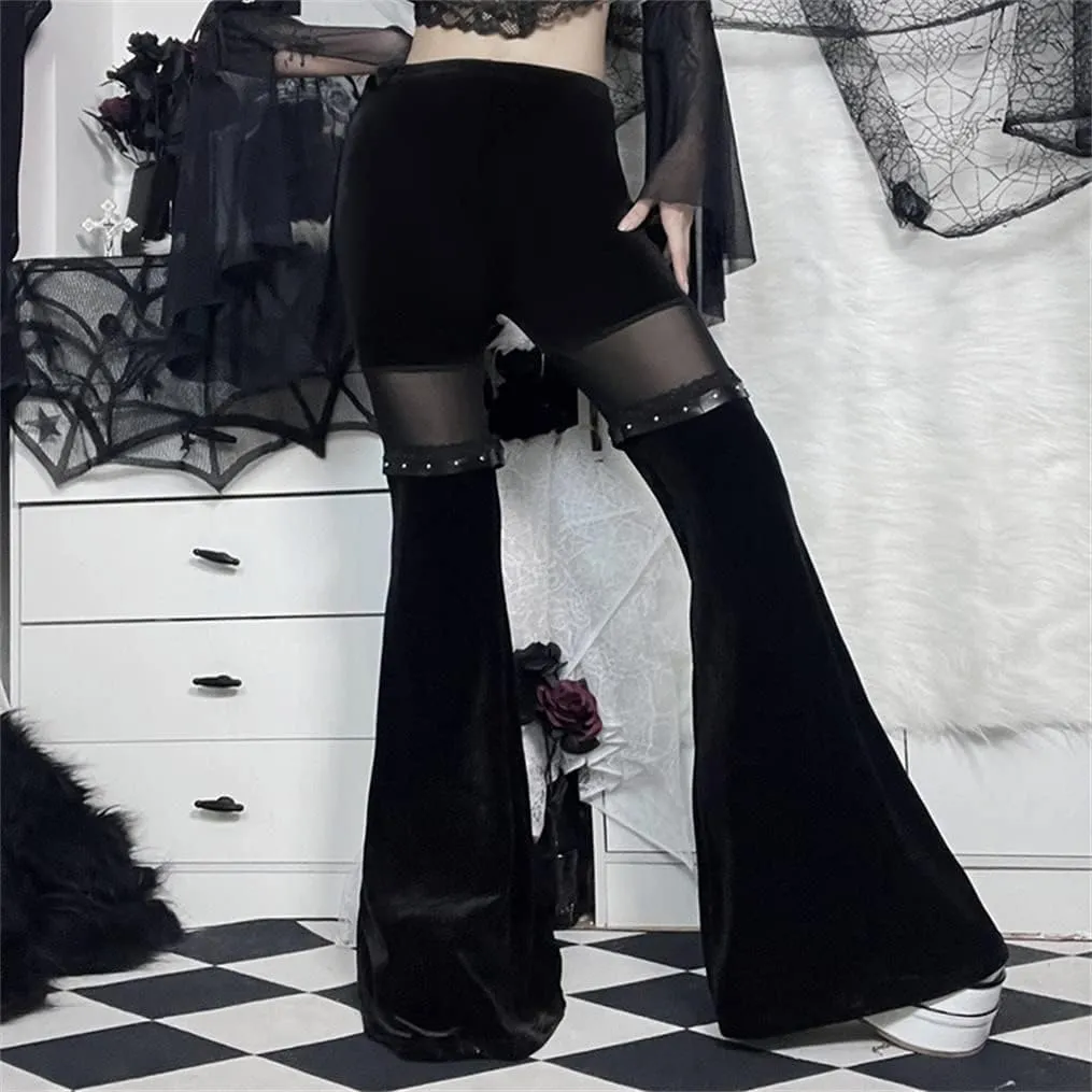Gothic Black Pants Grunge Bottoms High Waisted Boho Hippie