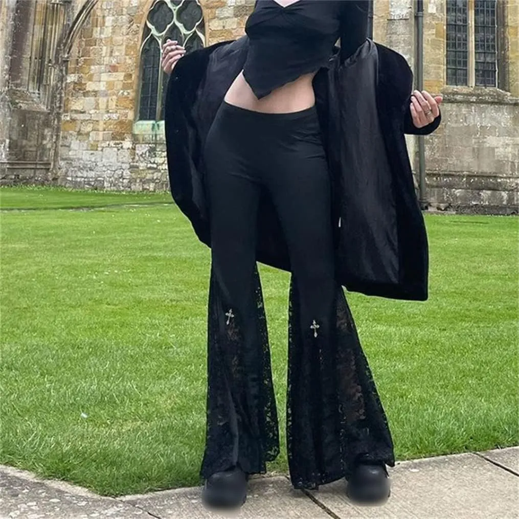 Gothic Black Pants Grunge Bottoms High Waisted Boho Hippie