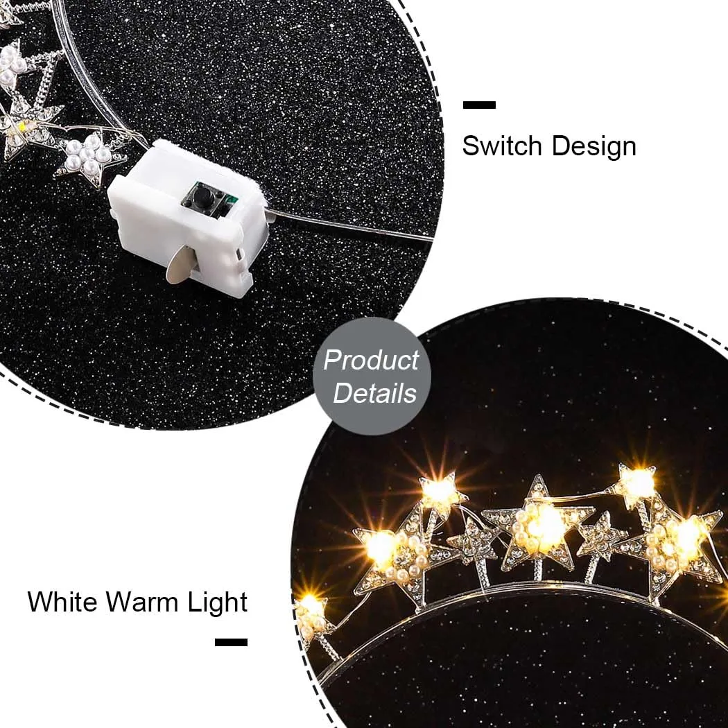 Halo Light Up Crown Crystal Star Halo Headband Led Rhinestone Tiaras Crowns Goddess Hair Accessories for Wedding Party (Silver, free-b)
