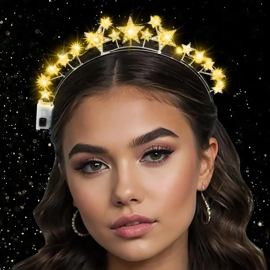Halo Light Up Crown Crystal Star Halo Headband Led Rhinestone Tiaras Crowns Goddess Hair Accessories for Wedding Party (Silver, free-b)