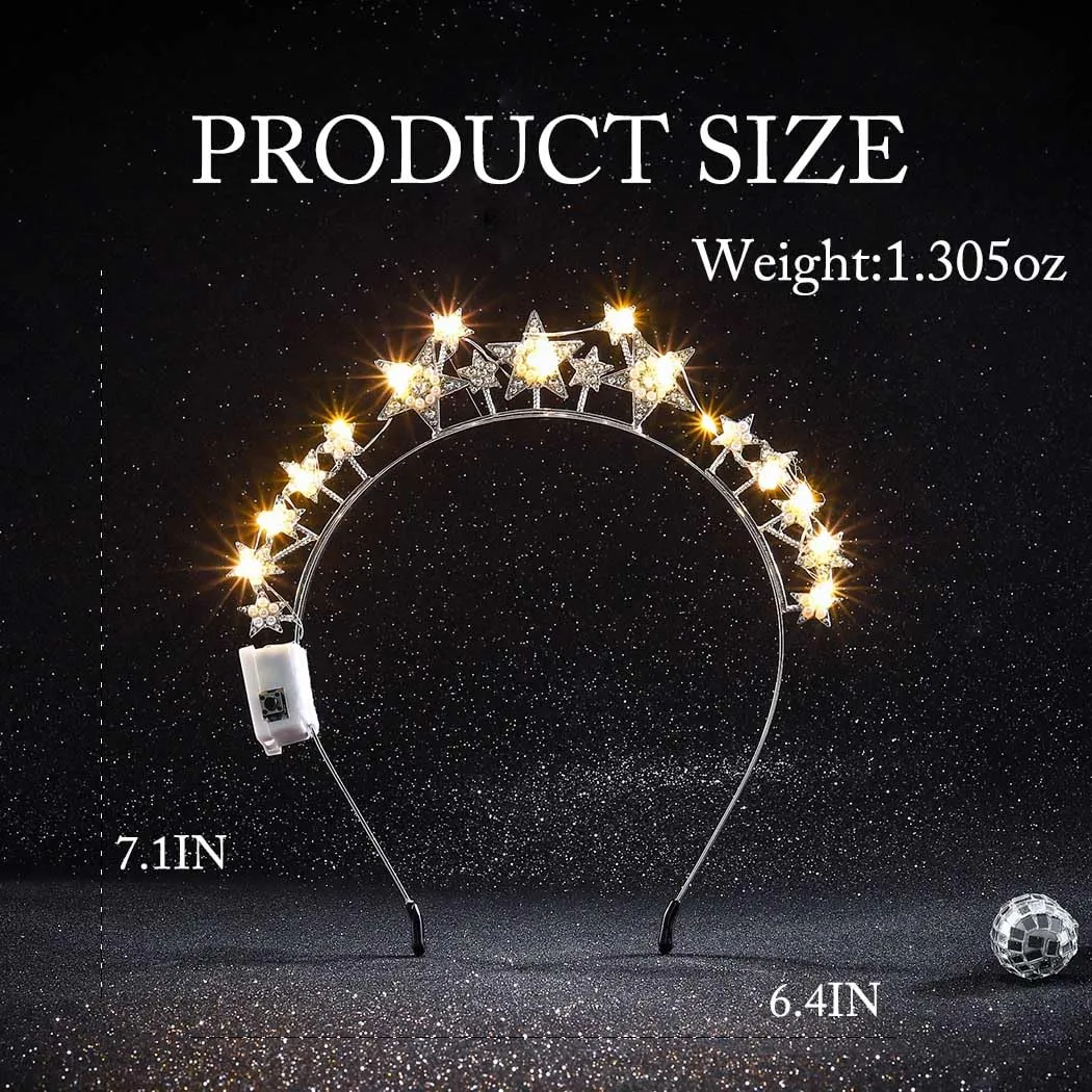 Halo Light Up Crown Crystal Star Halo Headband Led Rhinestone Tiaras Crowns Goddess Hair Accessories for Wedding Party (Silver, free-b)