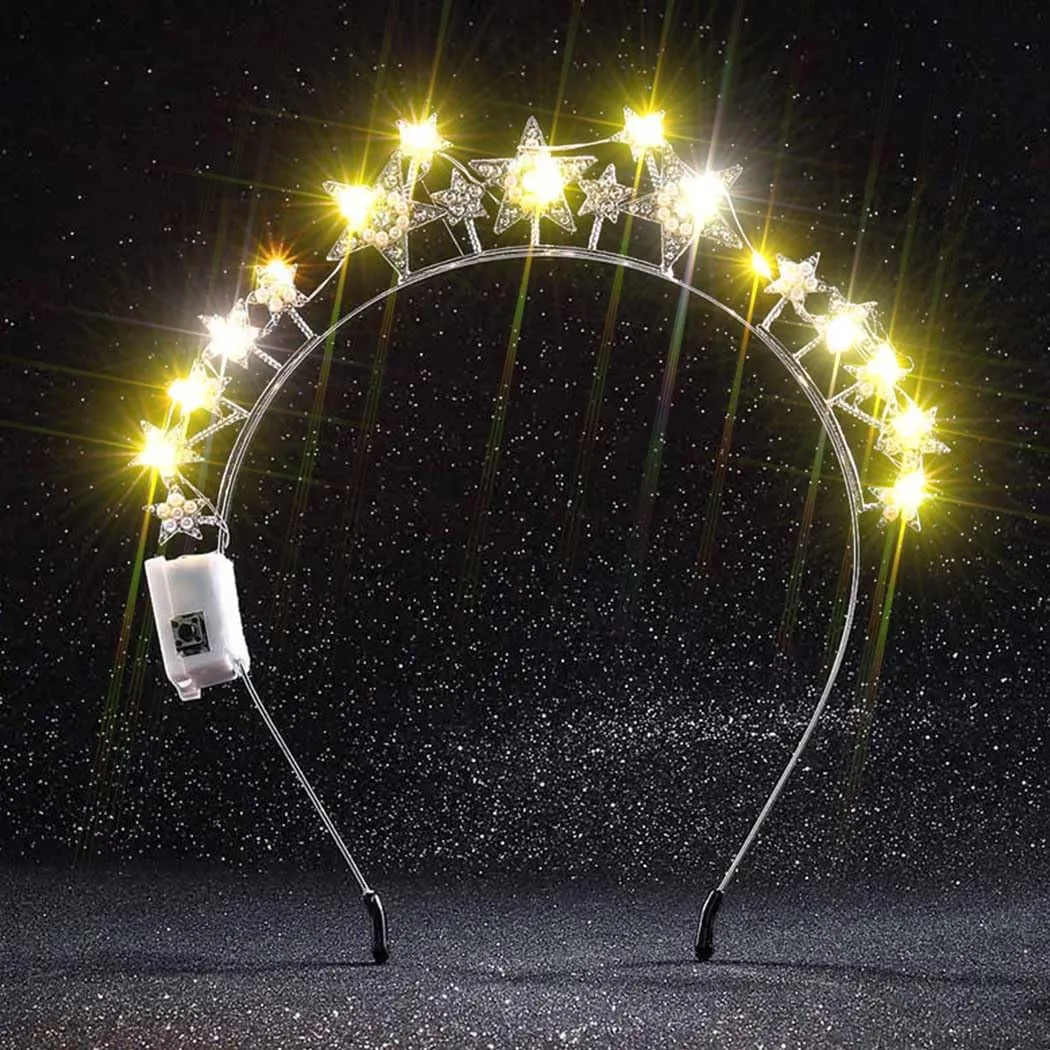 Halo Light Up Crown Crystal Star Halo Headband Led Rhinestone Tiaras Crowns Goddess Hair Accessories for Wedding Party (Silver, free-b)
