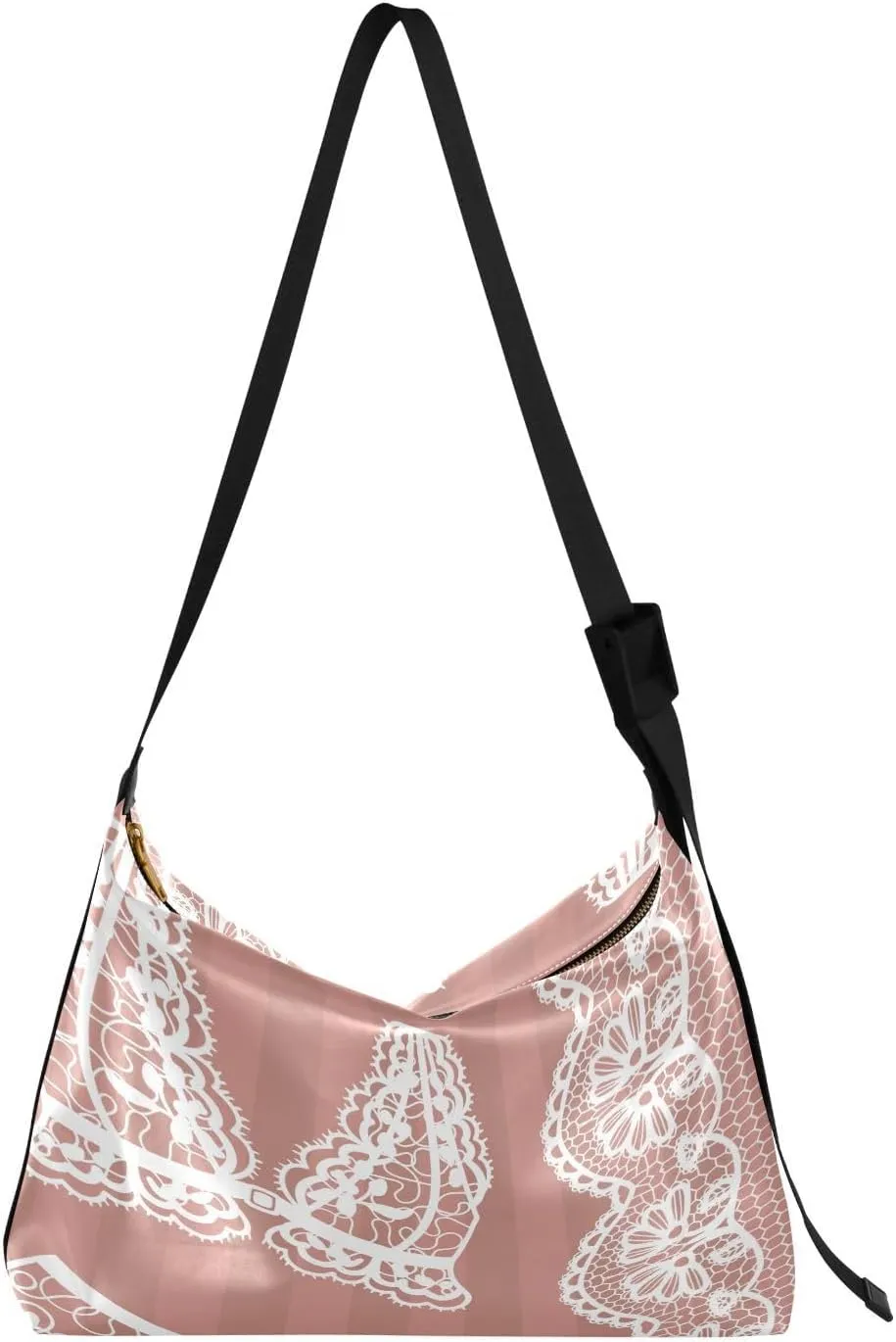 Hand Drawn Lingerie Hobo Crossbody Bags for Women Leather Large Shoulder Bag Cross Body Lace Pink Corset Trendy Womens Tote Bags Handbag for Travel Shopping