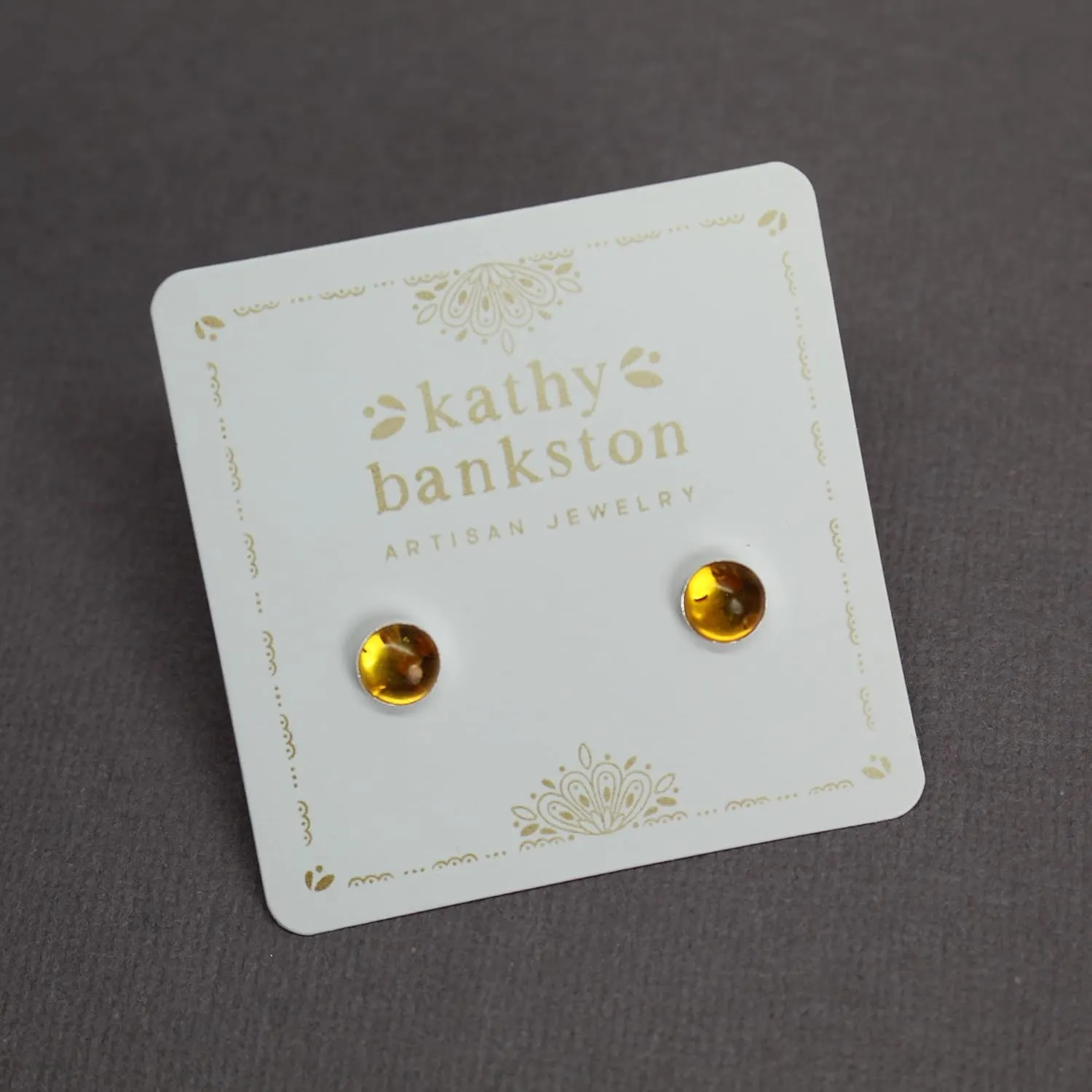 Handmade 6mm Amber Stud Earrings for Women and Girls, Round Bezel 925 Sterling Silver (amber)