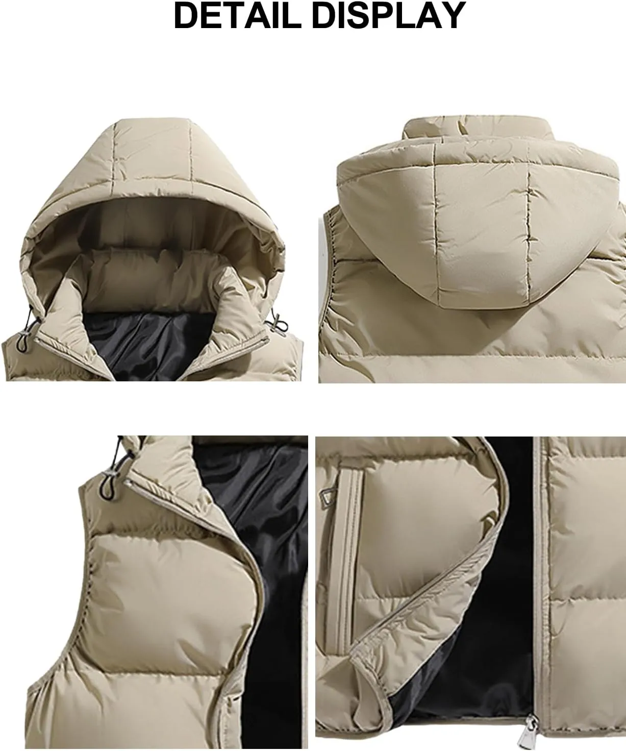 hathne Men's Winter Puffer Vest Sleeveless Warm Zipper Lightweight Jacket Vest with Removable Hood
