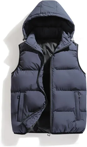 hathne Men's Winter Puffer Vest Sleeveless Warm Zipper Lightweight Jacket Vest with Removable Hood