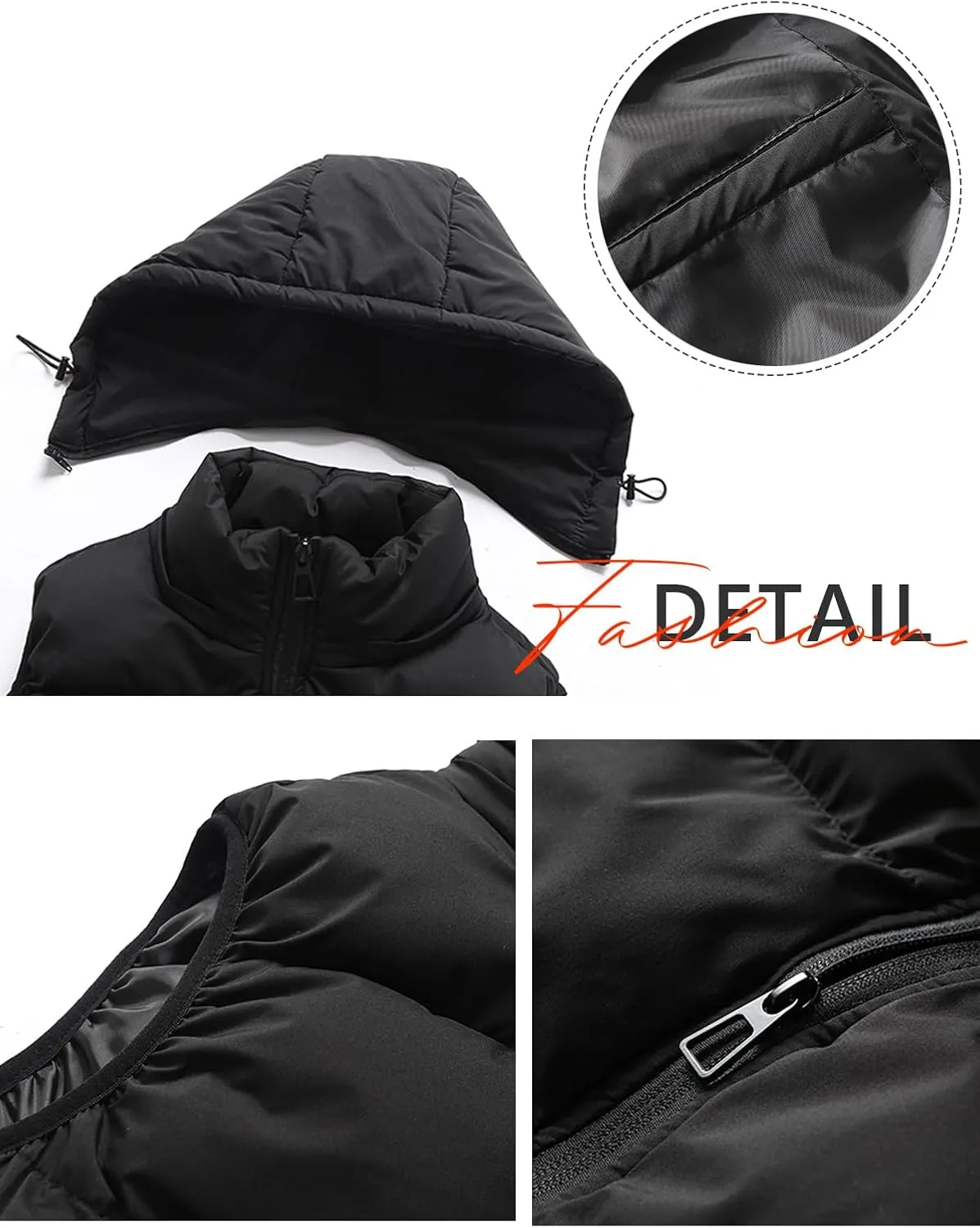 hathne Men's Winter Puffer Vest Sleeveless Warm Zipper Lightweight Jacket Vest with Removable Hood