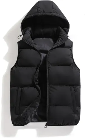 hathne Men's Winter Puffer Vest Sleeveless Warm Zipper Lightweight Jacket Vest with Removable Hood