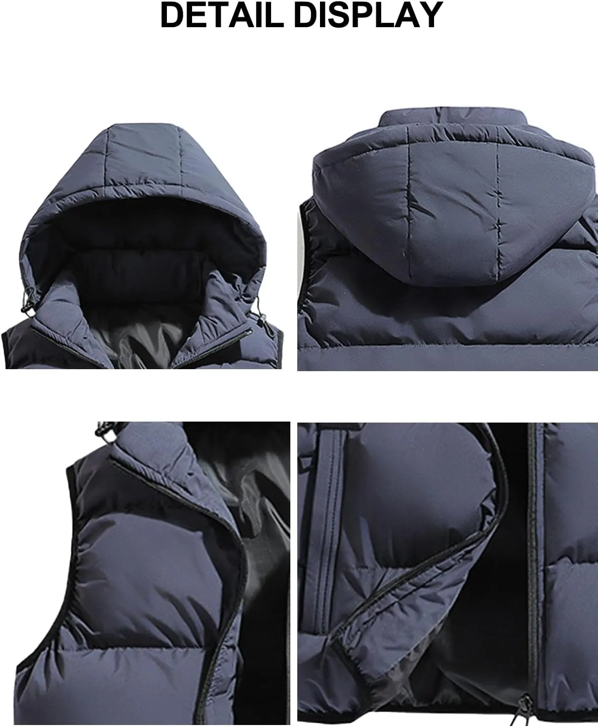 hathne Men's Winter Puffer Vest Sleeveless Warm Zipper Lightweight Jacket Vest with Removable Hood