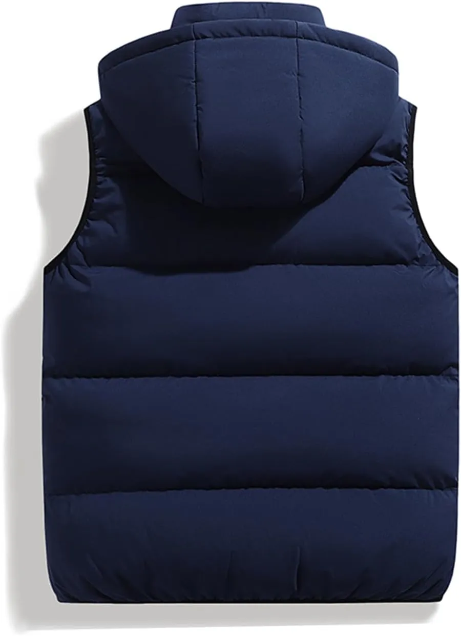hathne Men's Winter Puffer Vest Sleeveless Warm Zipper Lightweight Jacket Vest with Removable Hood