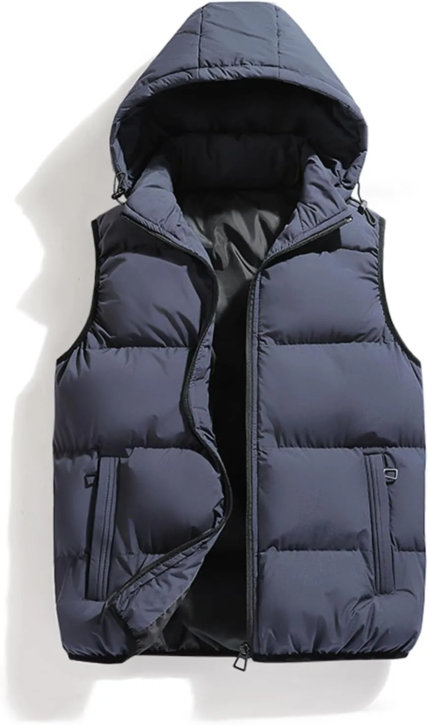 hathne Men's Winter Puffer Vest Sleeveless Warm Zipper Lightweight Jacket Vest with Removable Hood