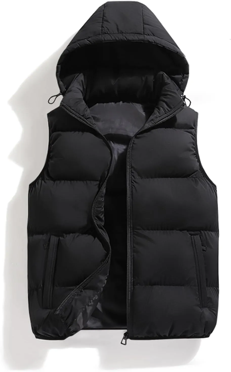 hathne Men's Winter Puffer Vest Sleeveless Warm Zipper Lightweight Jacket Vest with Removable Hood