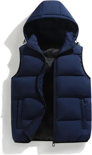 hathne Men's Winter Puffer Vest Sleeveless Warm Zipper Lightweight Jacket Vest with Removable Hood