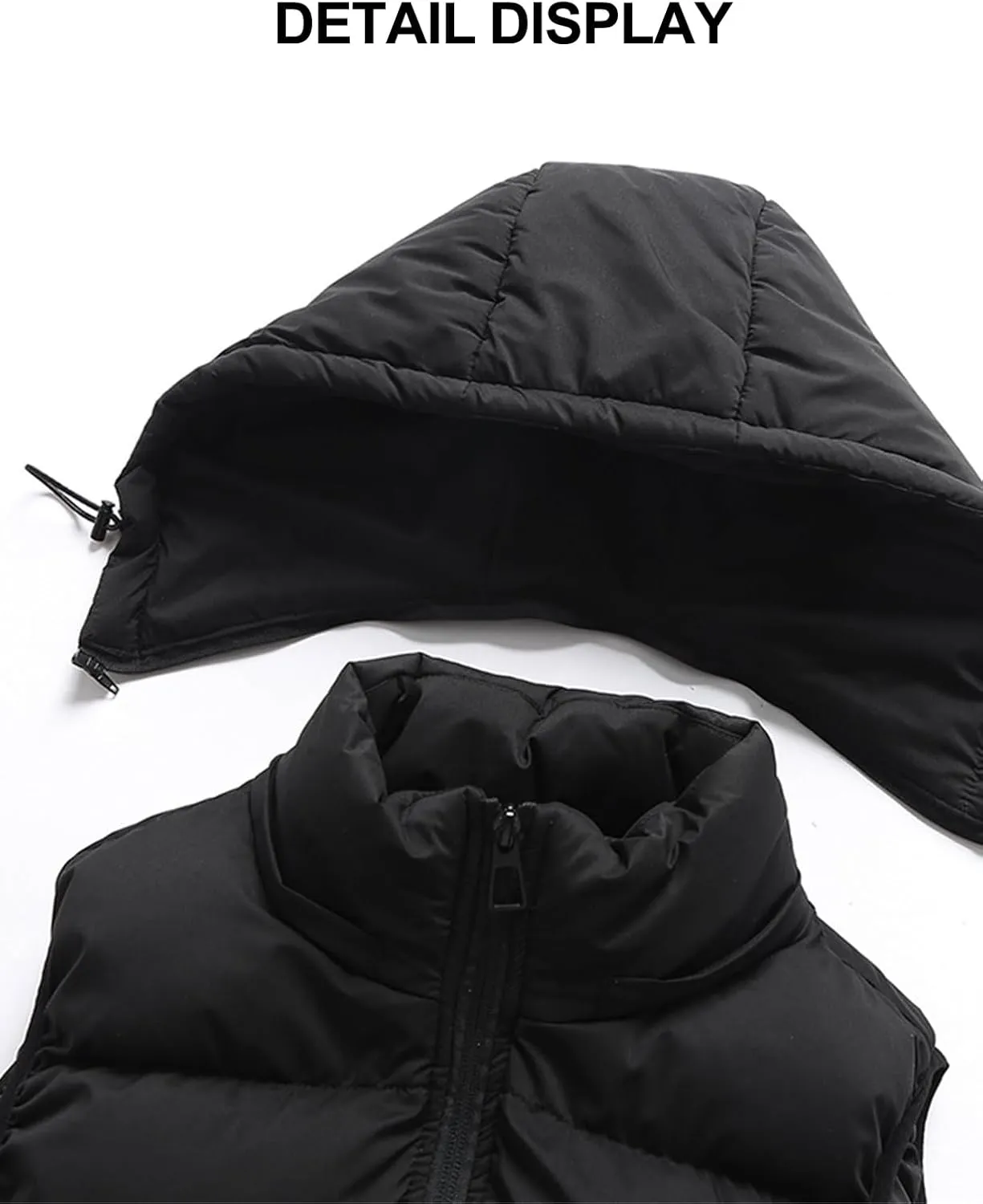 hathne Men's Winter Puffer Vest Sleeveless Warm Zipper Lightweight Jacket Vest with Removable Hood