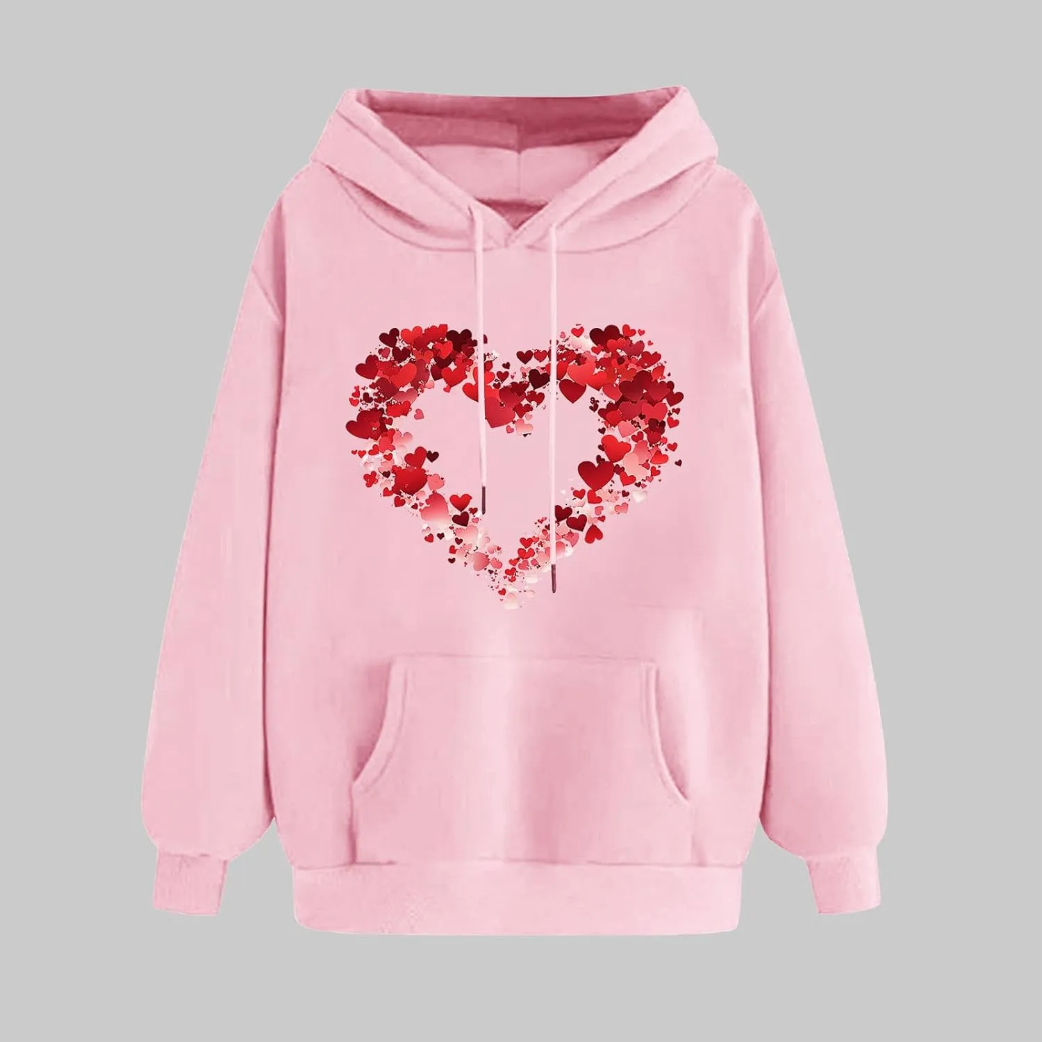 Heart Graphic Hoodies for Women Cute Long Sleeve Valentines Sweatshirts Trendy Comfy Hooded Pullover with Pockets