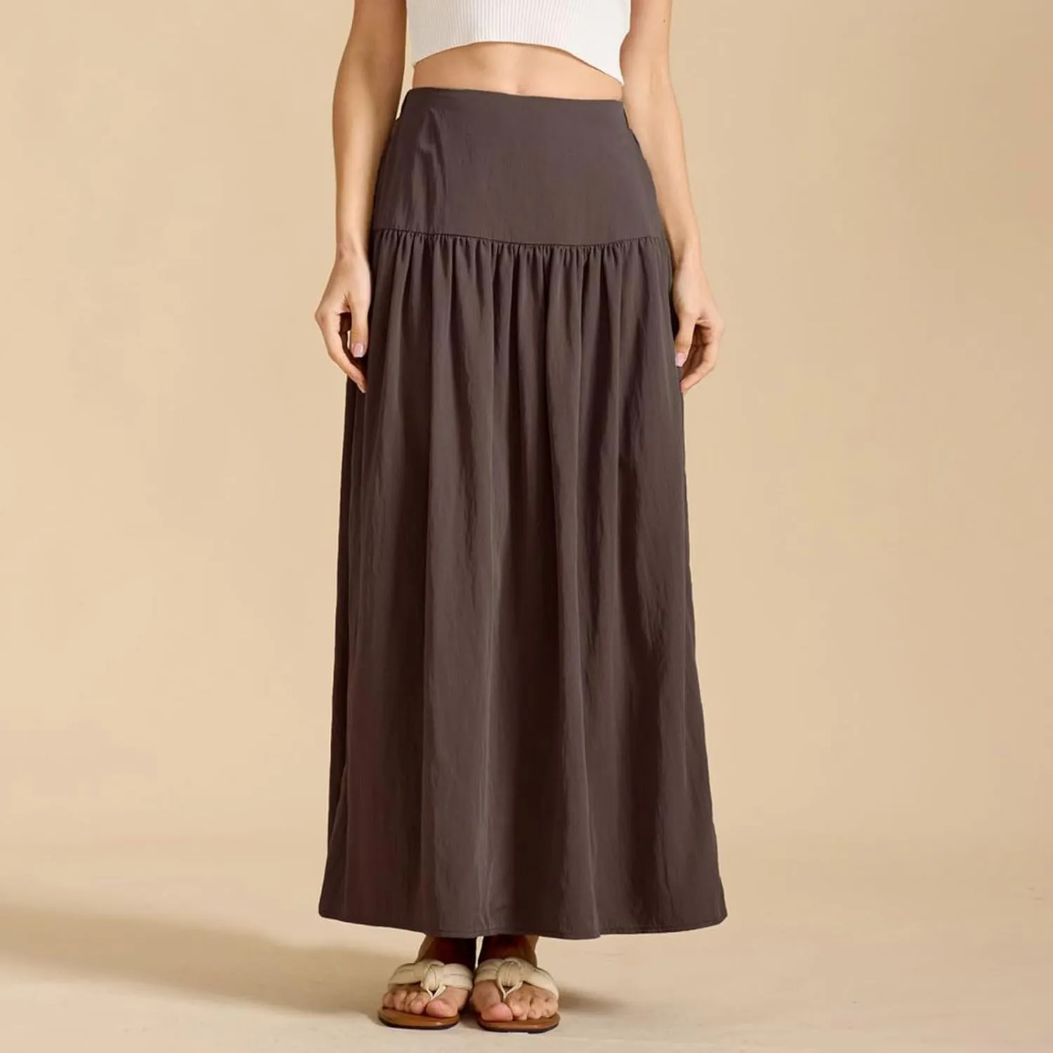 High Waisted Maxi Skirts for Women Cotton Summer Casaual Flowy Long Skirt Pleated Vacation Beach Skorts with Pockets
