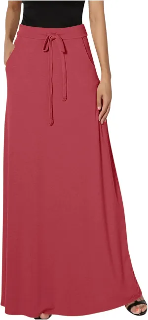 High Waisted Maxi Skirts for Women Lace Up Long Skirt Plus Size Summer Skirts Ankle Length Straight Skirt with Pocket