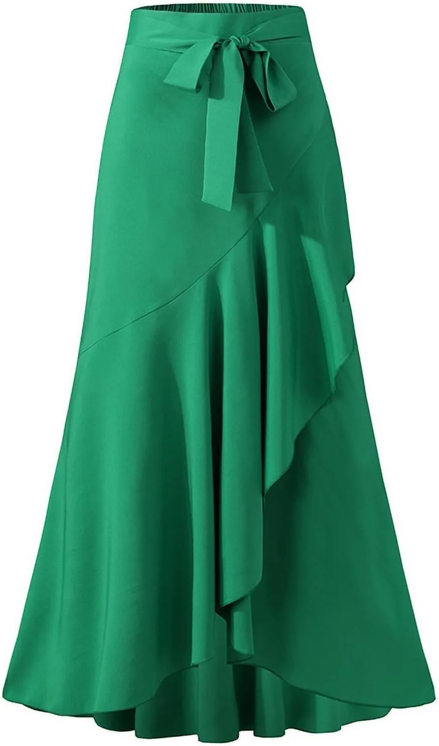 High Waisted Skirt for Women Ruffle Hem Elastic Business Casual Skirts Mermaid Maxi Skirts Tie Front Wedding Skirts