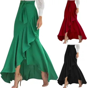 High Waisted Skirt for Women Ruffle Hem Elastic Business Casual Skirts Mermaid Maxi Skirts Tie Front Wedding Skirts