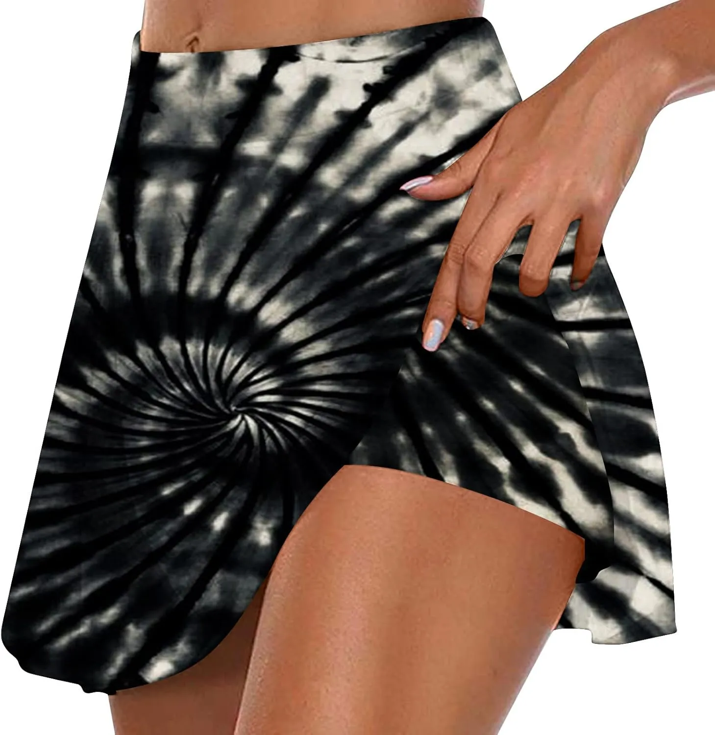 hlysgo Women's Athletic Workout Tennis Skorts Summer Trendy Tie-Dye Print High Waist Flowy Mini Skirt with Inner Shorts