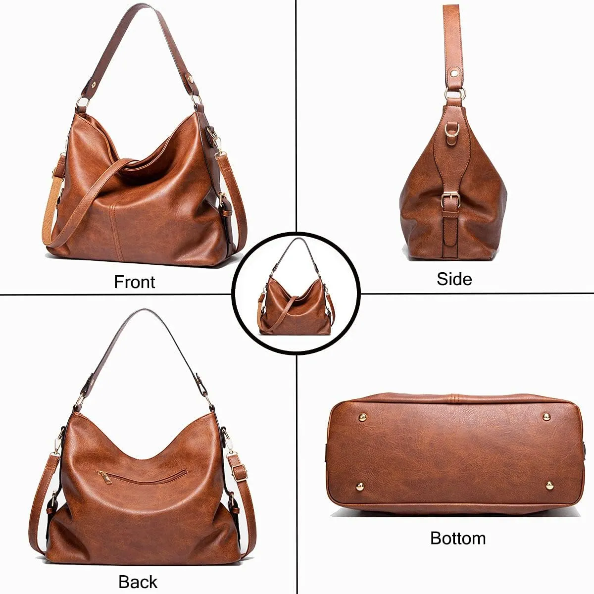 Hobo Bags for Women PU Leather Purses and Handbags Top-Handle Shoulder Bags Crossbody Bag Detachable Shoulder Strap