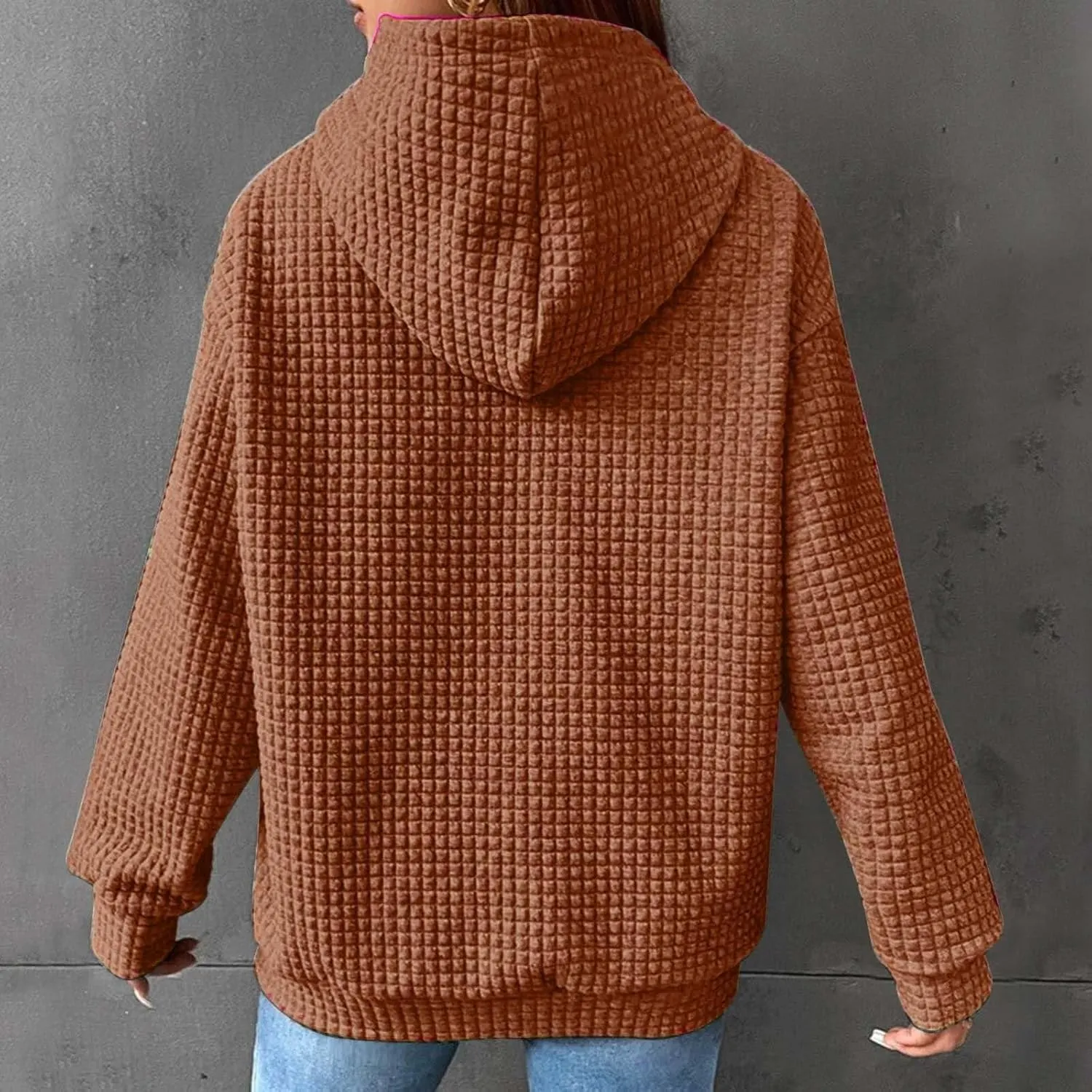 Hoodies for Women Casual Long Sleeve Waffle Sweatshirt Loose Drop Shoulder Pullover with Pocket Trendy Y2k Hoodie