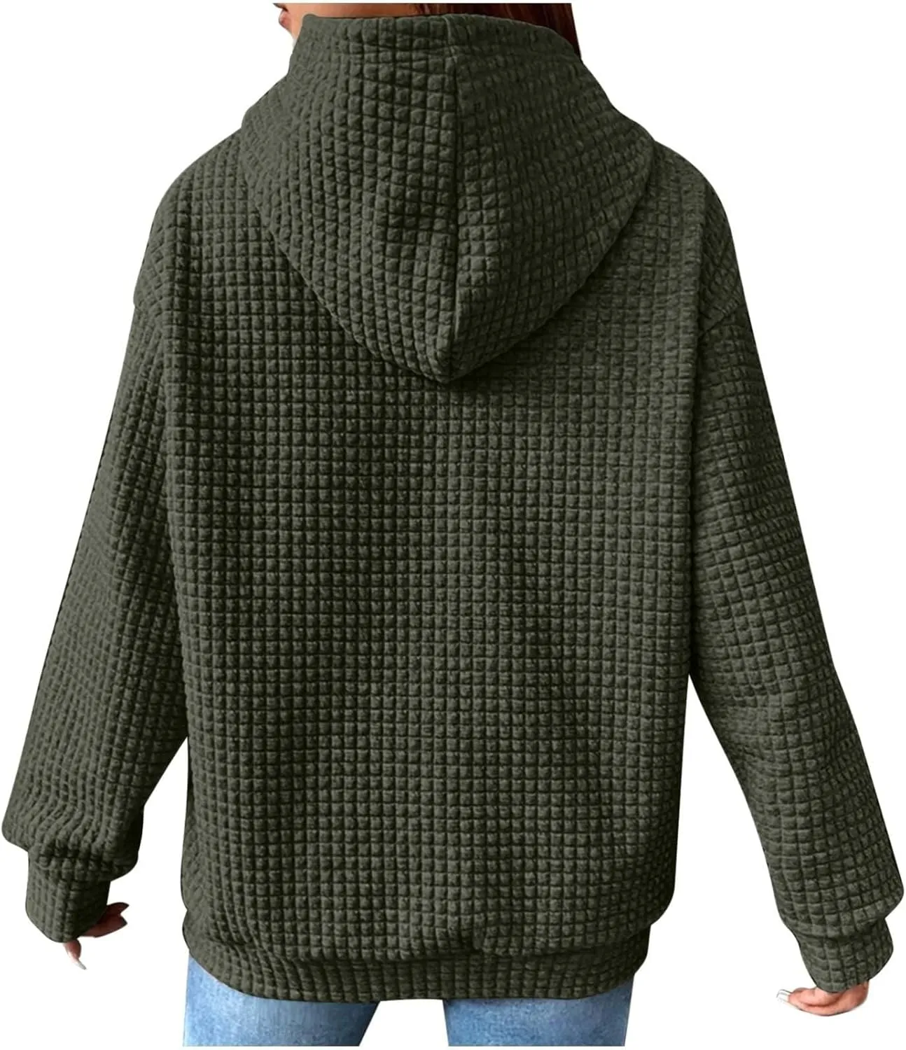 Hoodies for Women Casual Long Sleeve Waffle Sweatshirt Loose Drop Shoulder Pullover with Pocket Trendy Y2k Hoodie