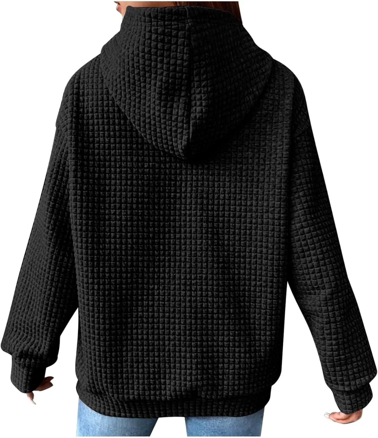 Hoodies for Women Casual Long Sleeve Waffle Sweatshirt Loose Drop Shoulder Pullover with Pocket Trendy Y2k Hoodie