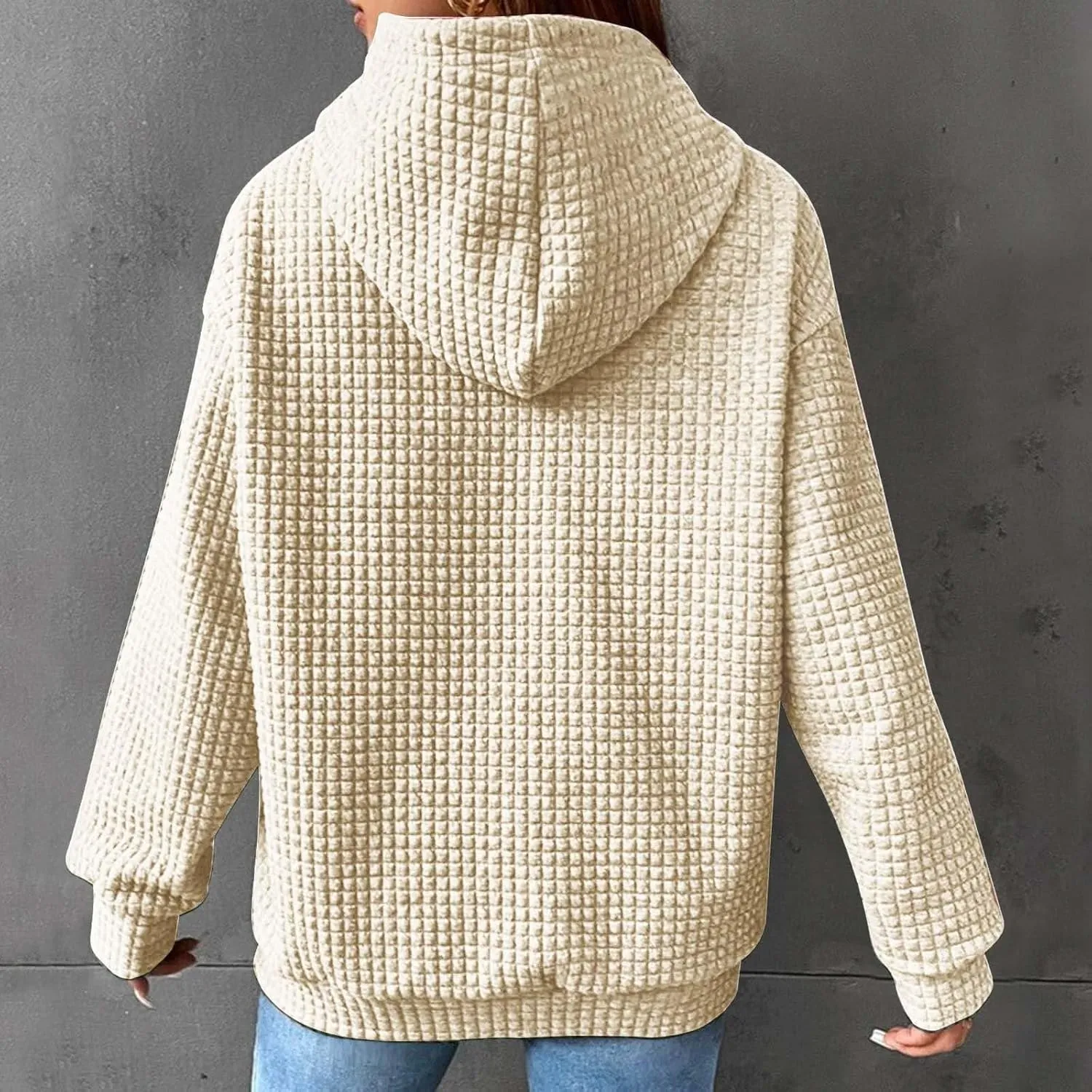 Hoodies for Women Casual Long Sleeve Waffle Sweatshirt Loose Drop Shoulder Pullover with Pocket Trendy Y2k Hoodie
