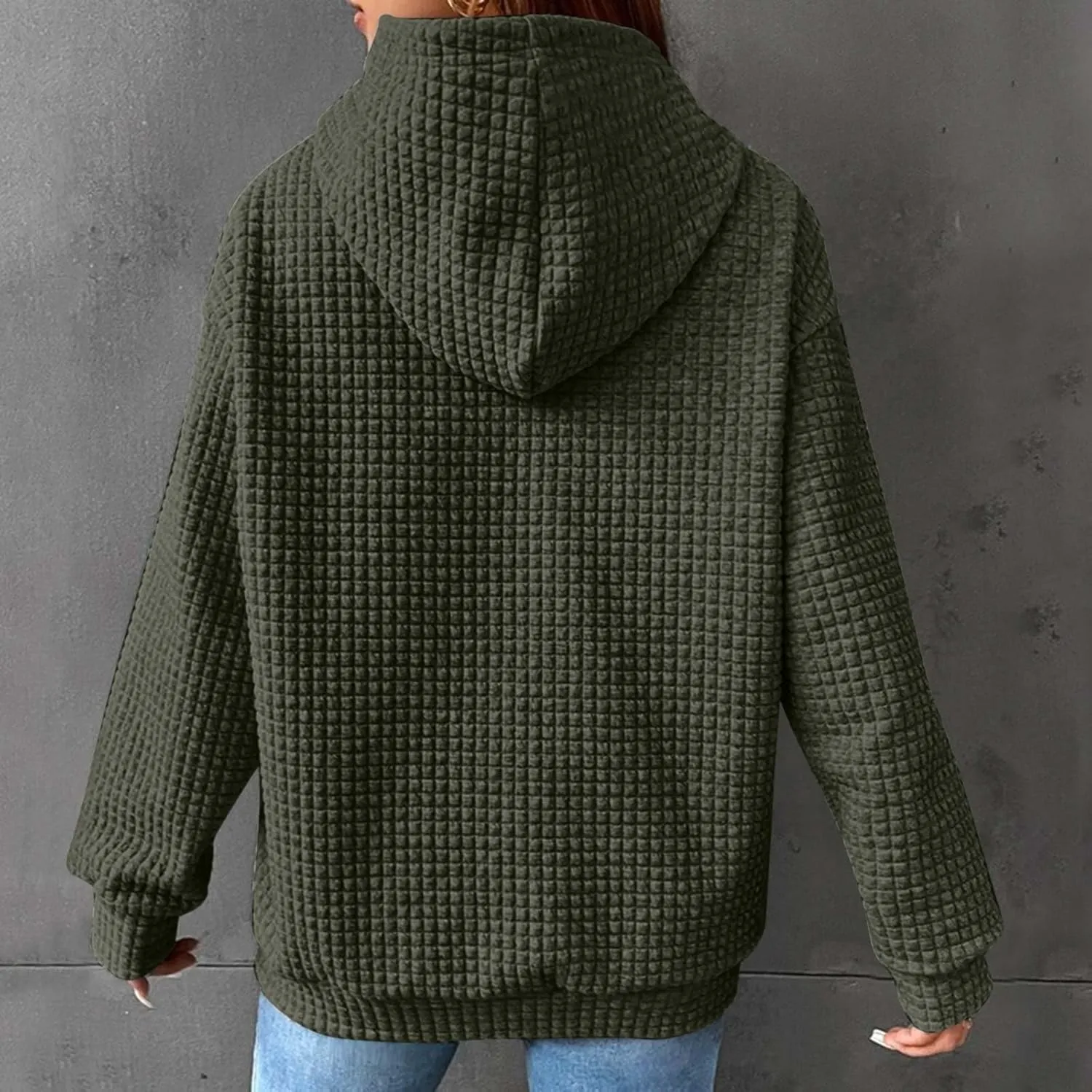 Hoodies for Women Casual Long Sleeve Waffle Sweatshirt Loose Drop Shoulder Pullover with Pocket Trendy Y2k Hoodie