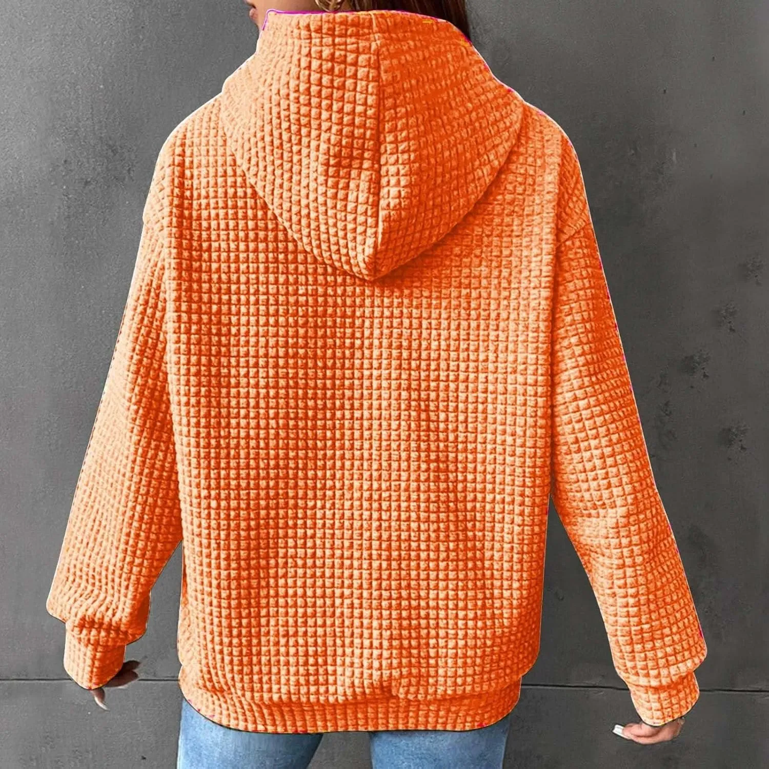 Hoodies for Women Casual Long Sleeve Waffle Sweatshirt Loose Drop Shoulder Pullover with Pocket Trendy Y2k Hoodie
