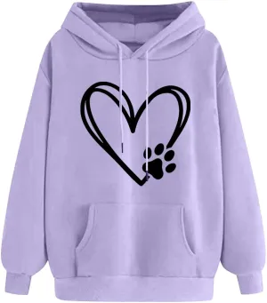 Hoodies for Women Long Sleeve Heart Print Graphic Tee Shirts Causal Fashion Drawstring Hooded Sweatshirts Gift Shirts