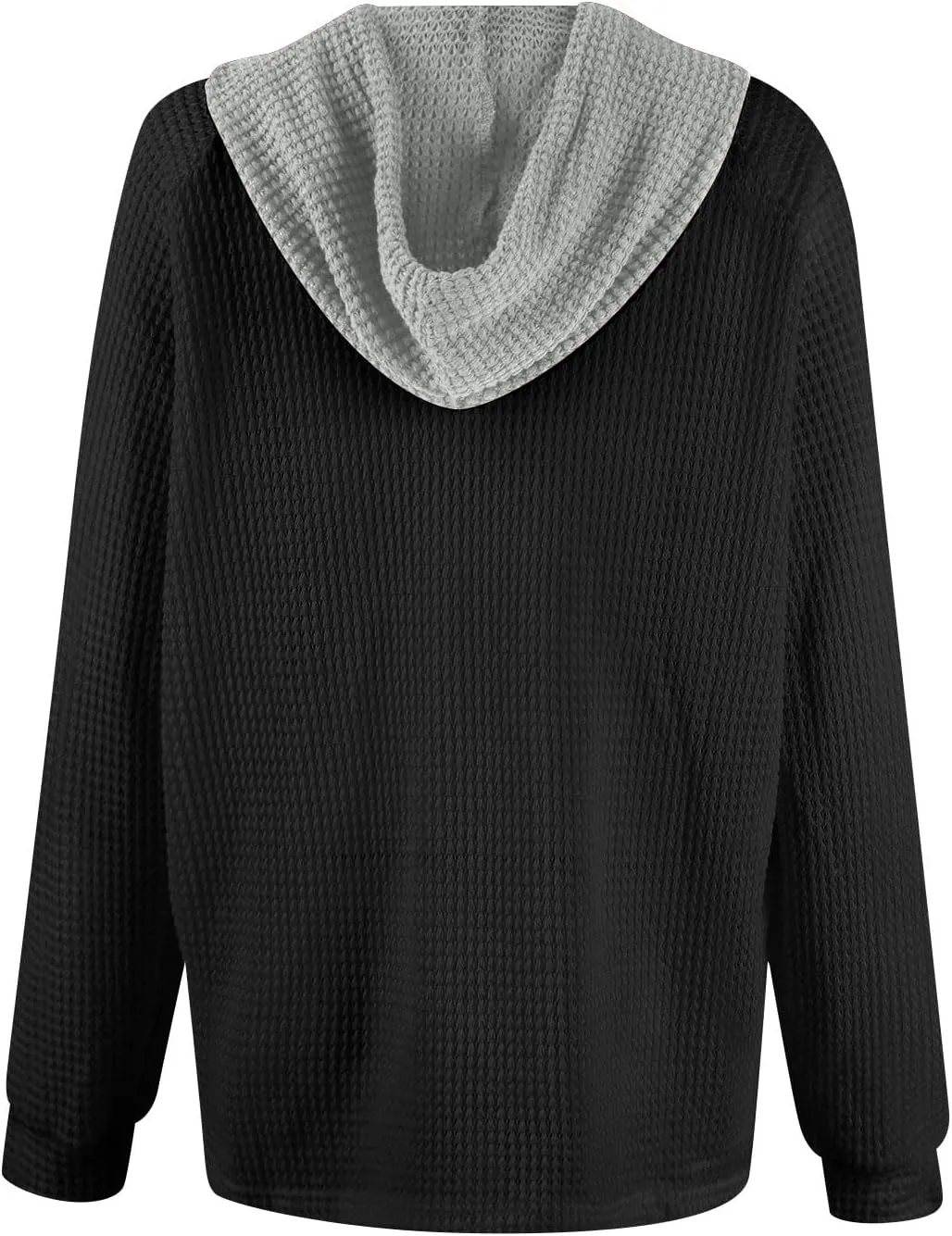 Hoodies for Women Oversized Waffle Knit Casual Lightweight Sweatshirts Drawstring Button V Neck Long Sleeve Tops
