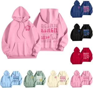 Hoodies for Women Plus Size Cute Long Sleeve Pullovers Drawstring Tops Loose Print Sweatshirts with Pocket