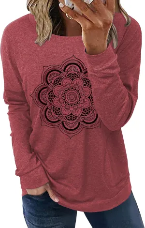 Hount Womens Casual Loose Fit Shirts Long Sleeve Comfy T-Shirts Pullover Sweatshirts With Pockets