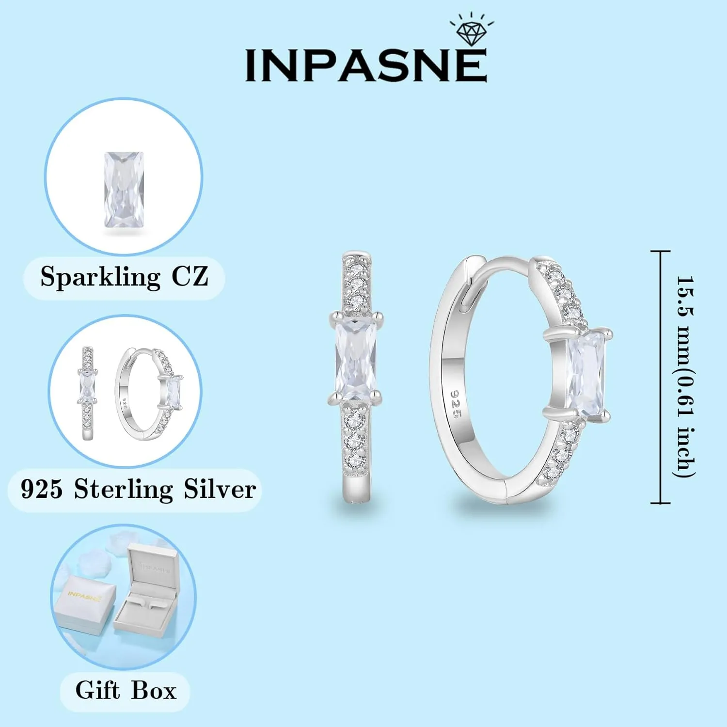 Huggie Hoop Earrings for Women 925 Sterling Silver Baguette Hoop Earrings Birthstone Jewelry Gifts for Her